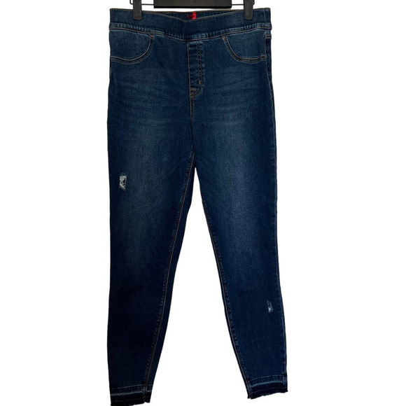 SPANX Distressed Ankle Skinny Released Hem Jeans in Medium Wash Size Large - Picture 2 of 10